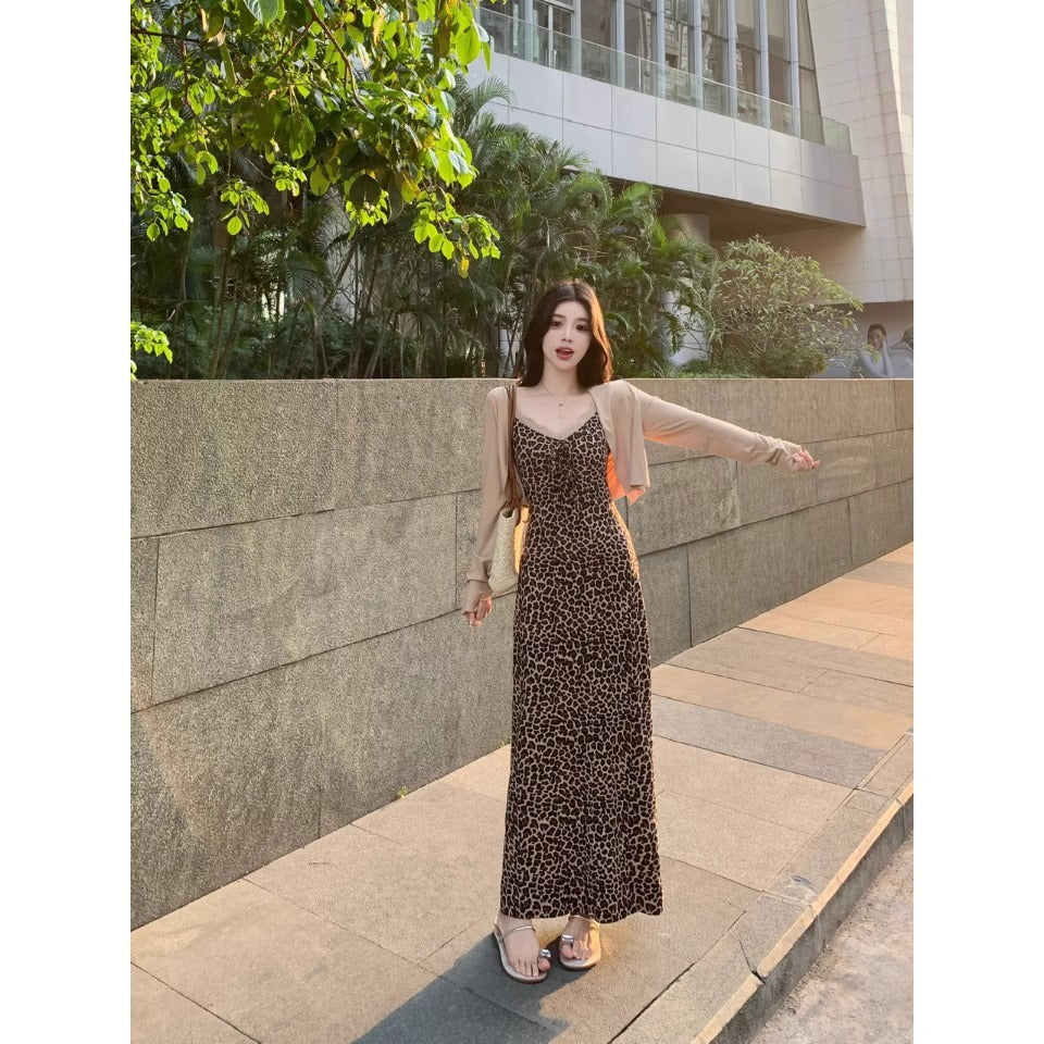 Leopard print bodycon suspender summer dress women