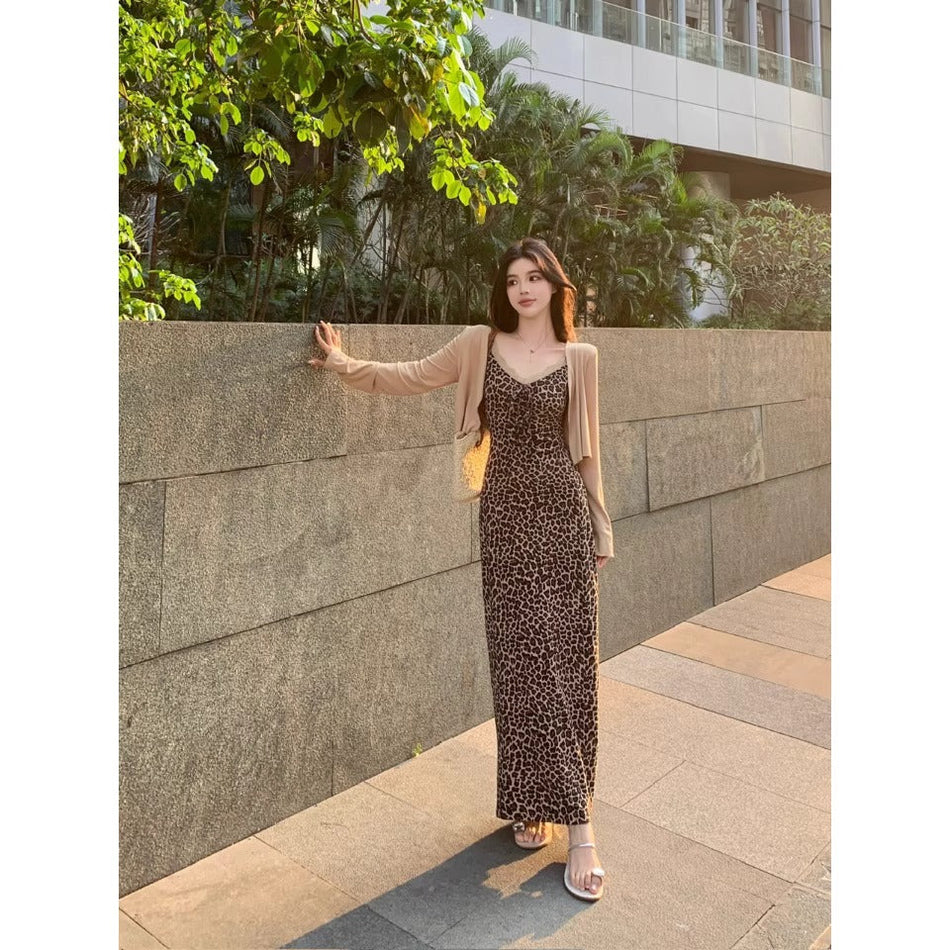 Leopard Print Bodycon Suspender Summer Dress Women