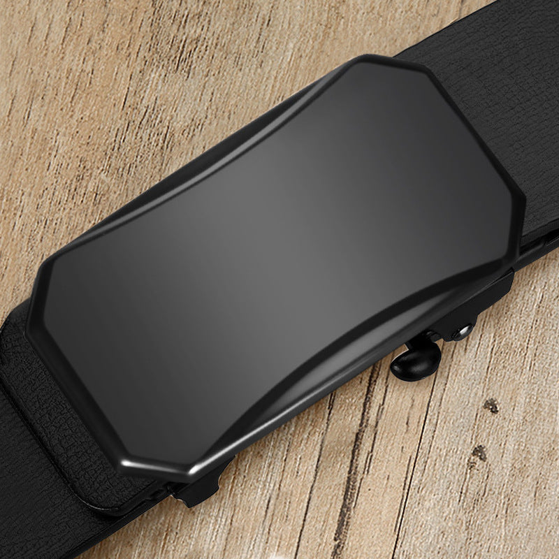 Men's genuine leather belt with black - automatic buckle design for casual and formal wear