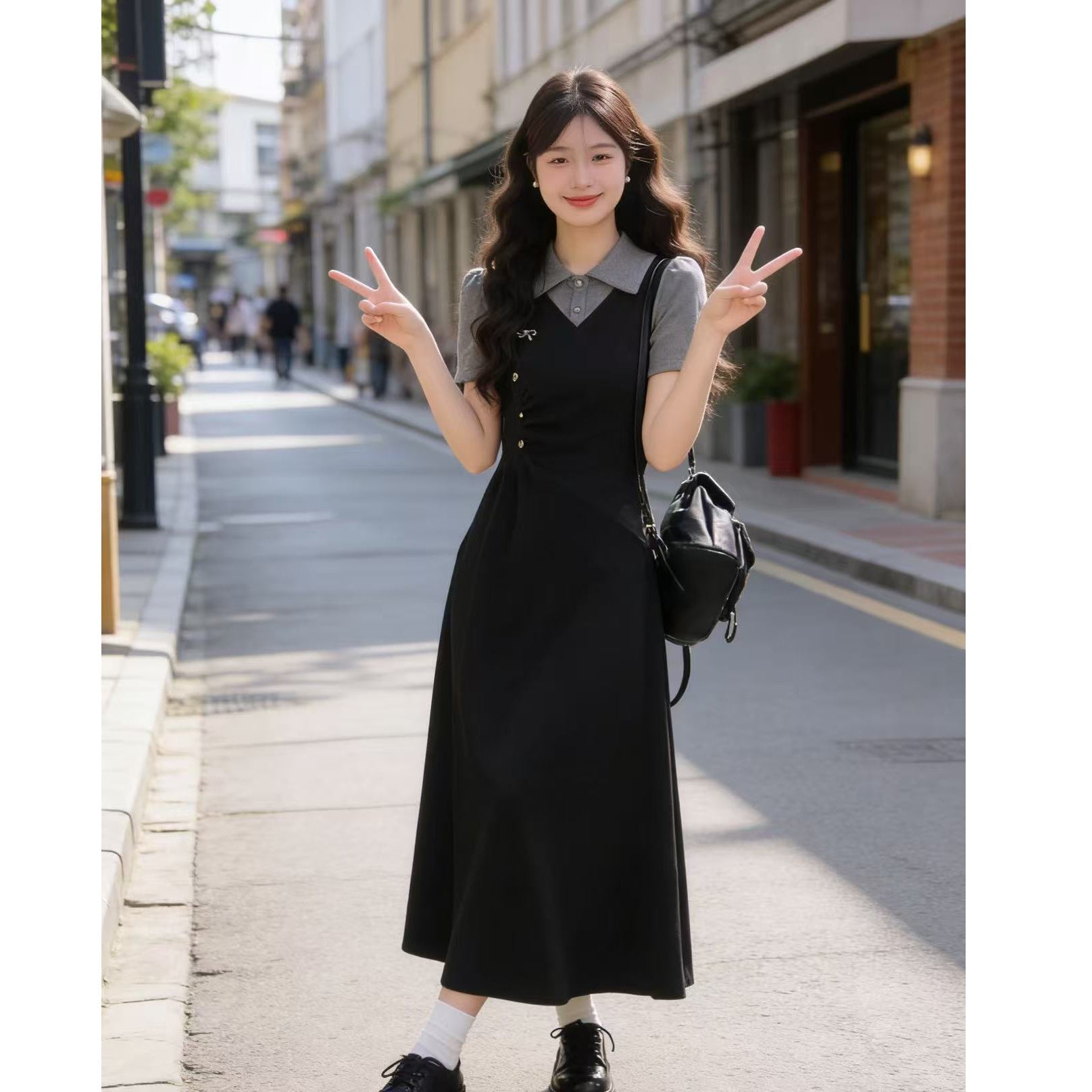 Plus size polo collar faux two-piece summer dress