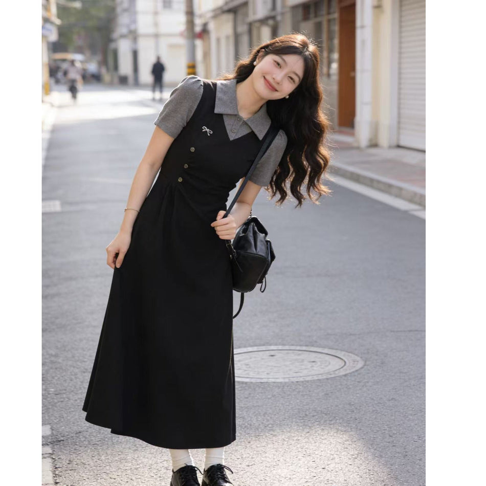 Plus Size Polo Collar Faux Two-Piece Summer Dress