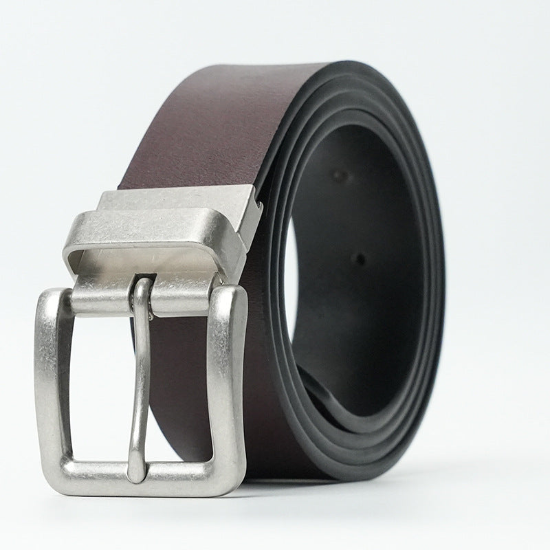Men's genuine leather belt with black matte gun - pin buckle design for casual and formal wear