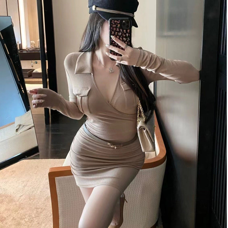 Polo Collar Slim Long Sleeve Autumn Winter Dress