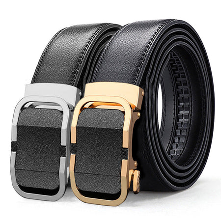 Men's genuine leather belt with black gold buckle - automatic buckle design for casual and formal wear