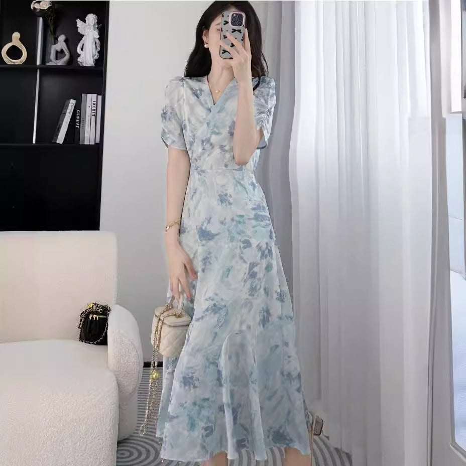Plus Size V-Neck Floral Fishtail Summer Dress Women
