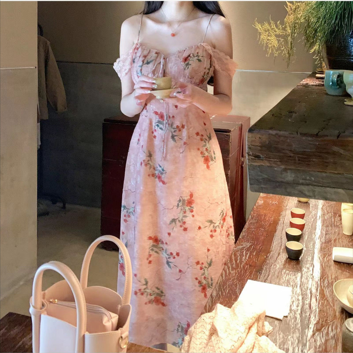 Plum slip skirt retro elegant sling midi dress for women summer