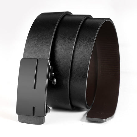 Men's genuine leather belt with wyk-56 black - automatic buckle design for casual and formal wear