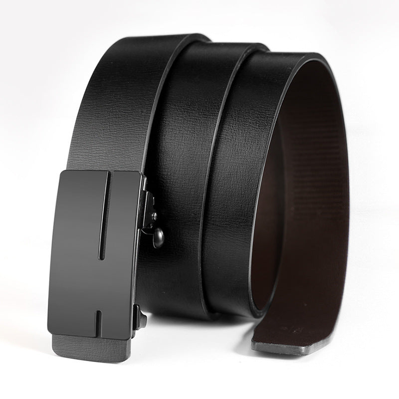 Men's genuine leather belt with wyk-56 black - automatic buckle design for casual and formal wear