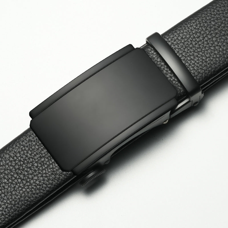 Men's genuine leather belt with black gun buckle (genuine leather 4) - automatic buckle design for casual and formal wear