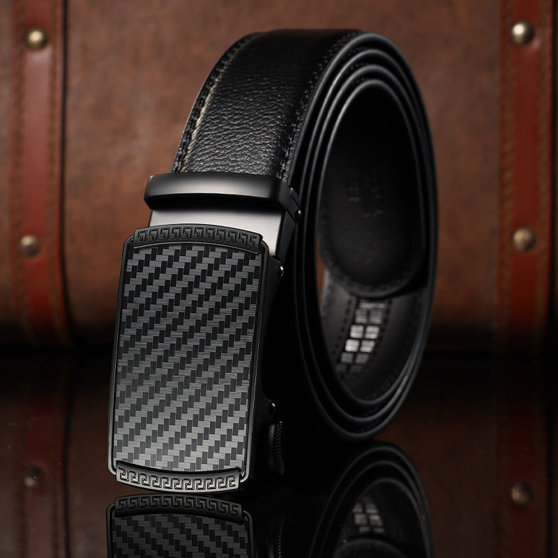 Men's genuine leather belt with tp-66 black gun buckle - automatic buckle design for casual and formal wear