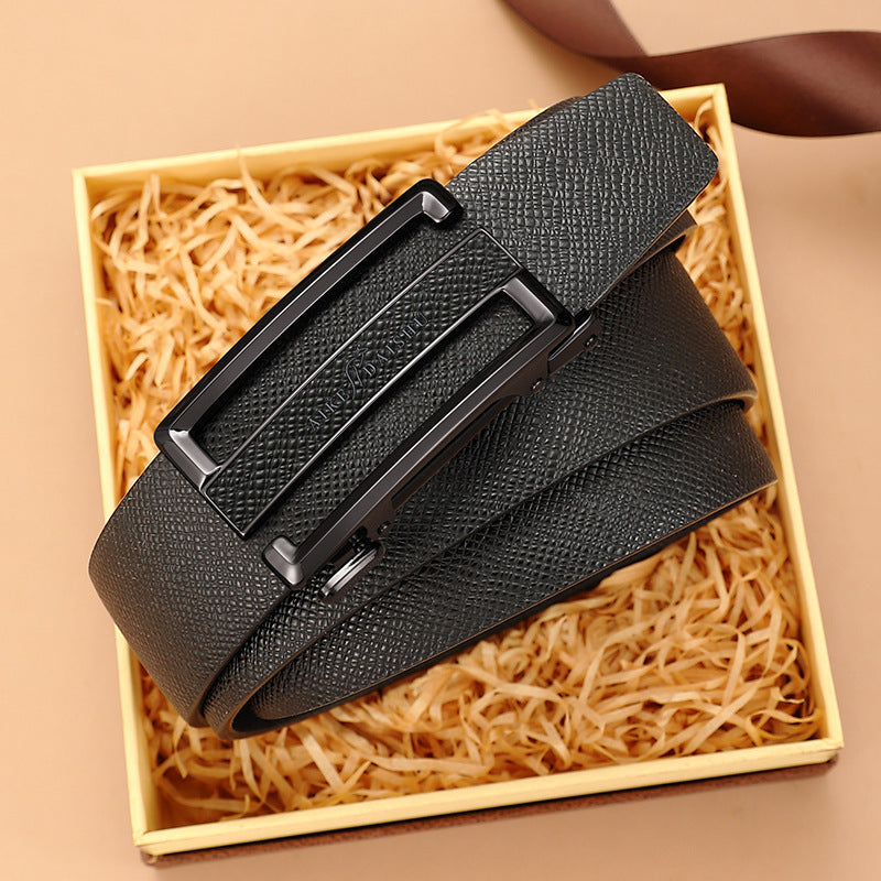 Men’s Genuine Leather Auto Buckle Belt – Trendy Style