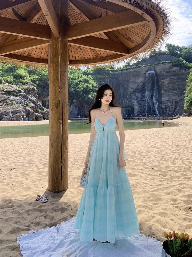 Fairy v-neck backless halter beach long dress women