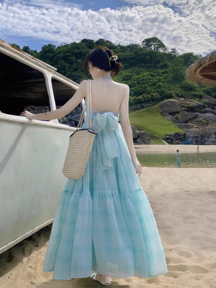 Fairy V-Neck Backless Halter Beach Long Dress Women