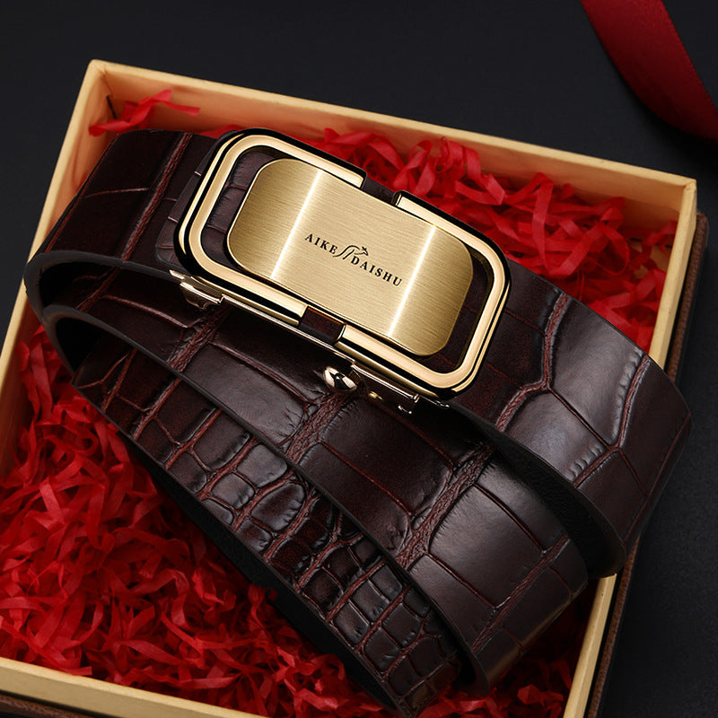Men’s Crocodile Pattern Auto Buckle Leather Belt – Style