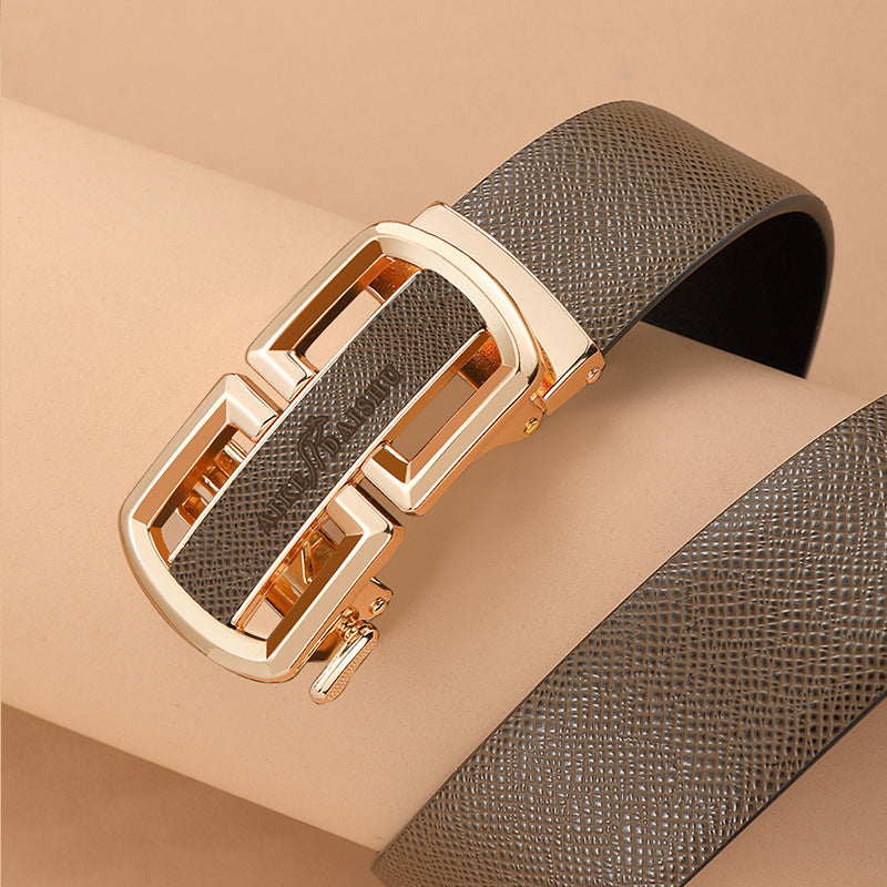 Men’s Auto Buckle Leather Belt – Trendy Casual Style
