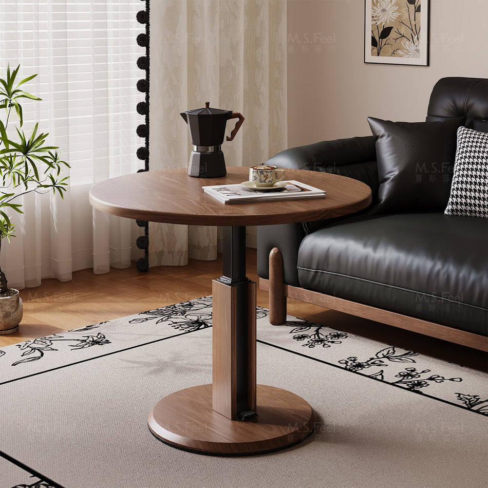 Adjustable Height Round Coffee Table Living Room — walnut