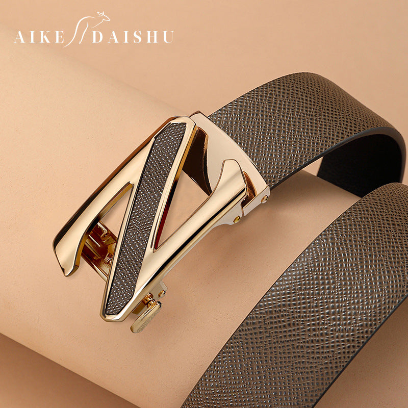 Men’s Genuine Leather Auto Buckle Belt – Casual Style