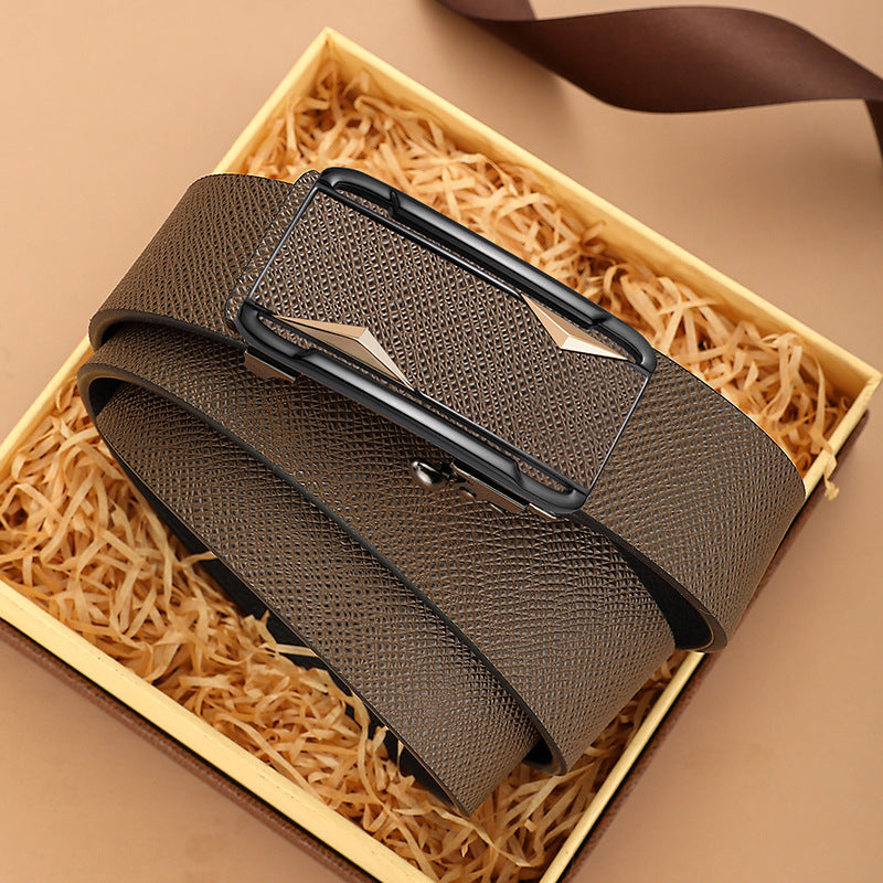 Men's genuine leather belt with brown gun gold (kangaroo gift box) - automatic buckle design for casual and formal wear