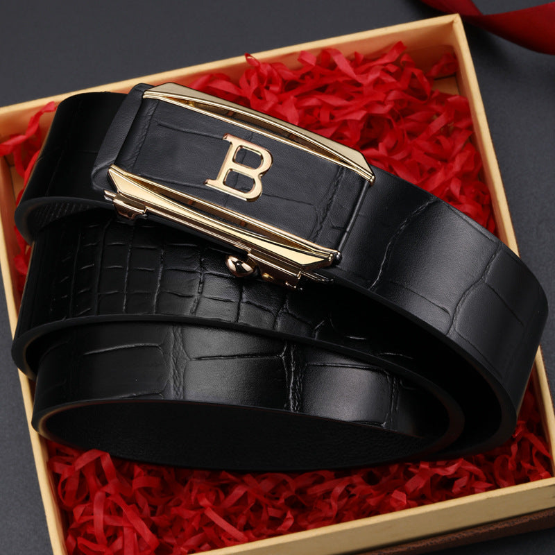 Men’s Crocodile Pattern Auto Buckle Leather Belt – Style