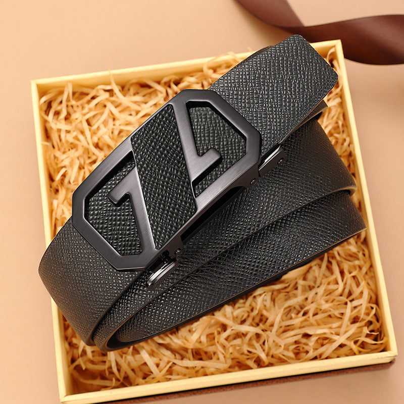 Men’s Cowhide Auto Buckle Leather Belt – Fashion Style