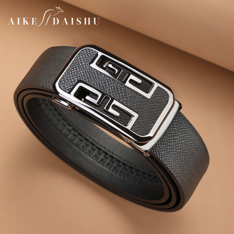 Men’s All-Match Auto Buckle Leather Belt – Stylish