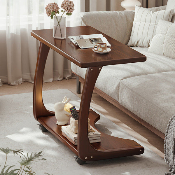 Solid Wood C-Shaped Movable Sofa Side Table