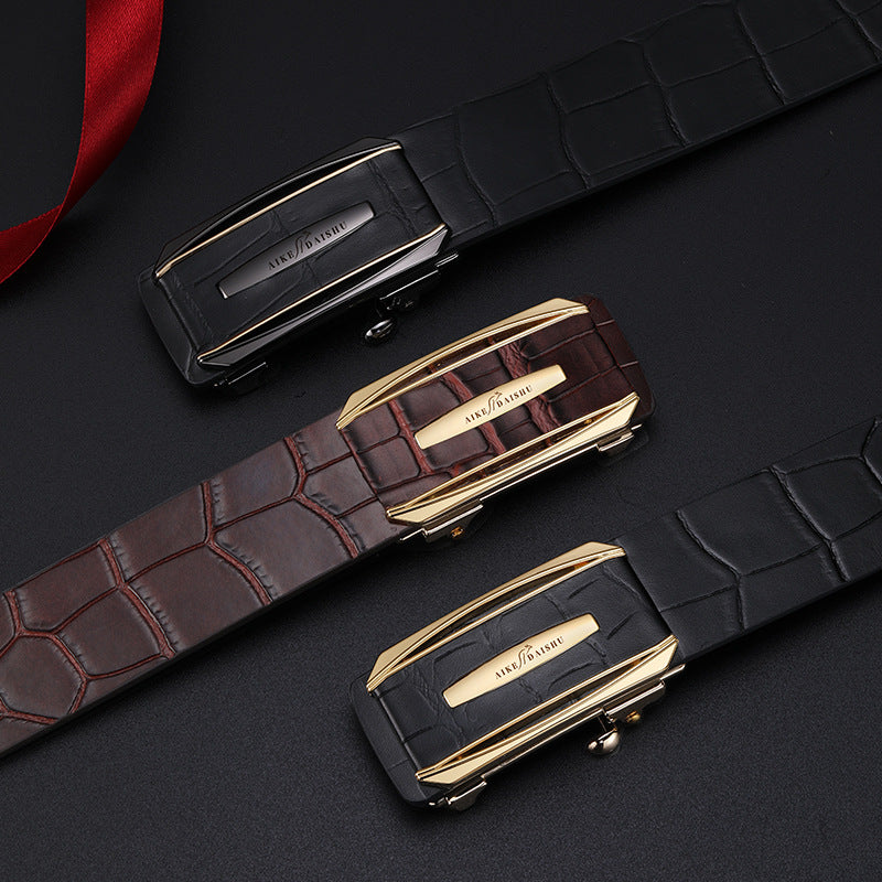 Men’s Crocodile Pattern Auto Buckle Leather Belt – Style