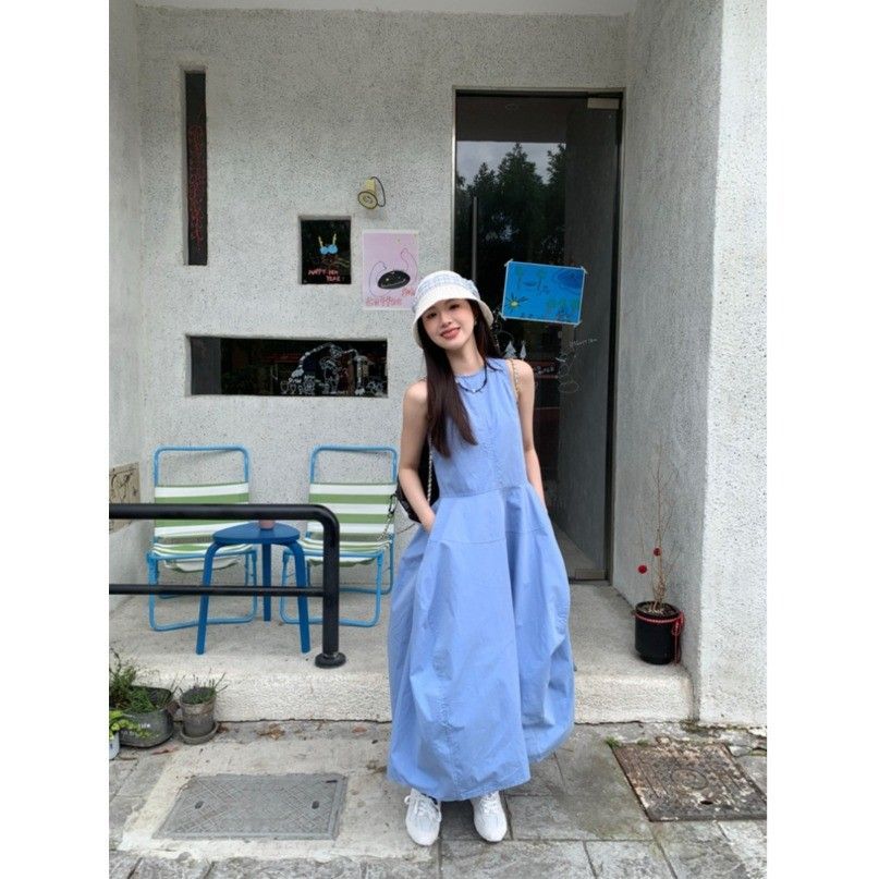 French Blue Sleeveless Slim Fit Beach Dress Women 2026