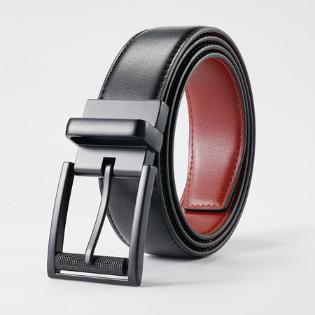 Men's genuine leather belt with black gun buckle (available on both sides) - pin buckle design for casual and formal wear