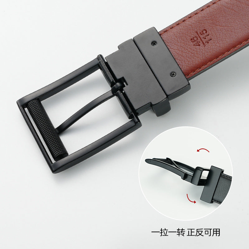Double-Sided Men’s Leather Belt – Rotatable Pin Buckle