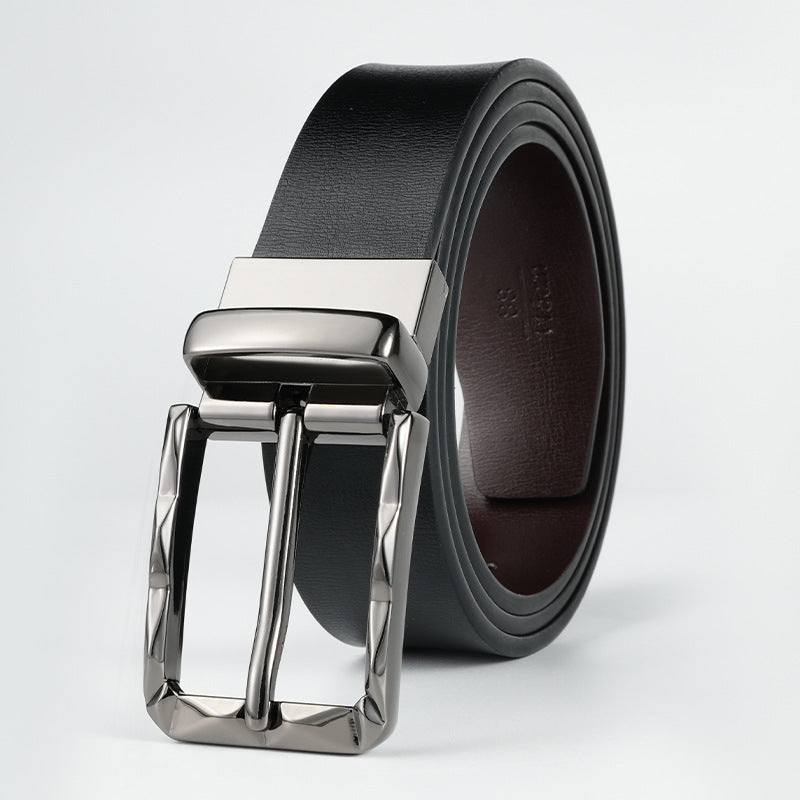 Men's genuine leather belt with black gun buckle (available on both sides) - pin buckle design for casual and formal wear