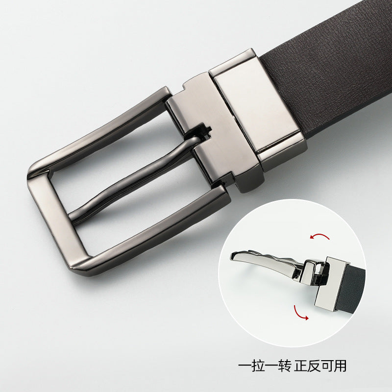Double-Sided Men’s Pin Buckle Leather Belt – Rotatable Style