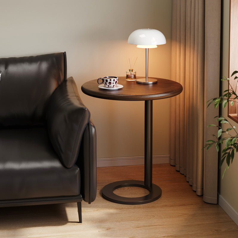Wooden Round Sofa Side Cabinet Coffee Table — walnut