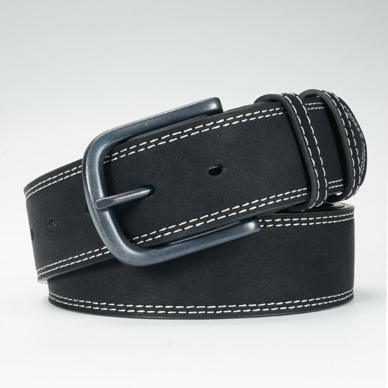 Men's genuine leather belt with black gun buckle - pin buckle design for casual and formal wear