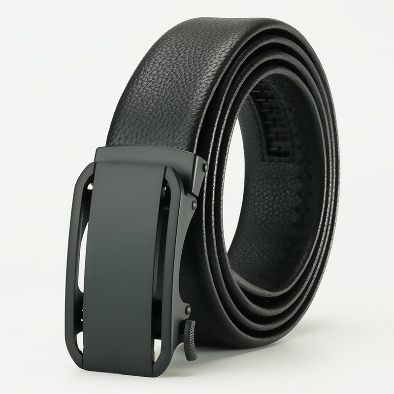 Men's genuine leather belt with black black buckle (genuine leather 4) - automatic buckle design for casual and formal wear