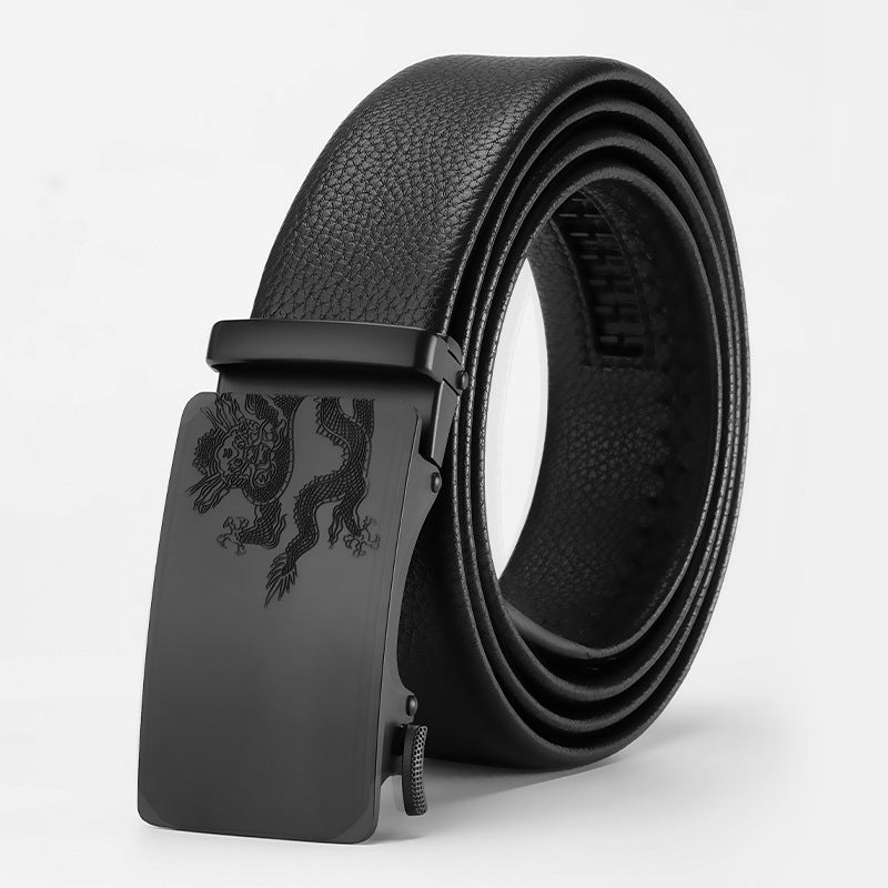 Men's genuine leather belt with black black buckle (genuine leather 4) - automatic buckle design for casual and formal wear