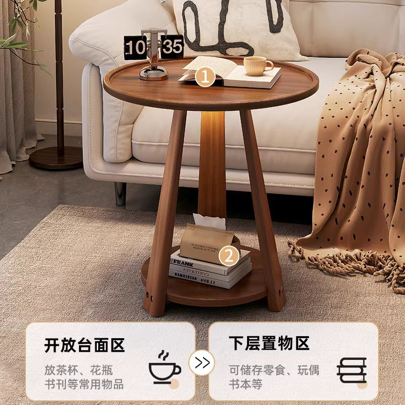 Solid Wood Small Round Movable Sofa Side Table