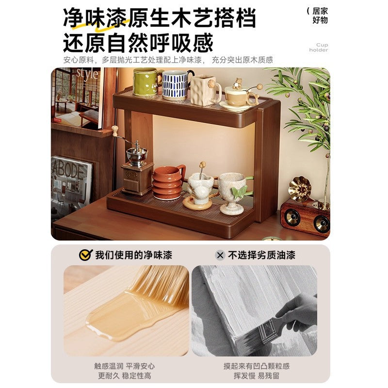 Solid Wood Desktop Cup & Tea Set Holder Rack