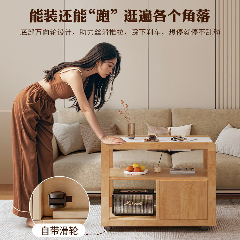 Nordic Solid Wood Rock Board Movable Side Cabinet