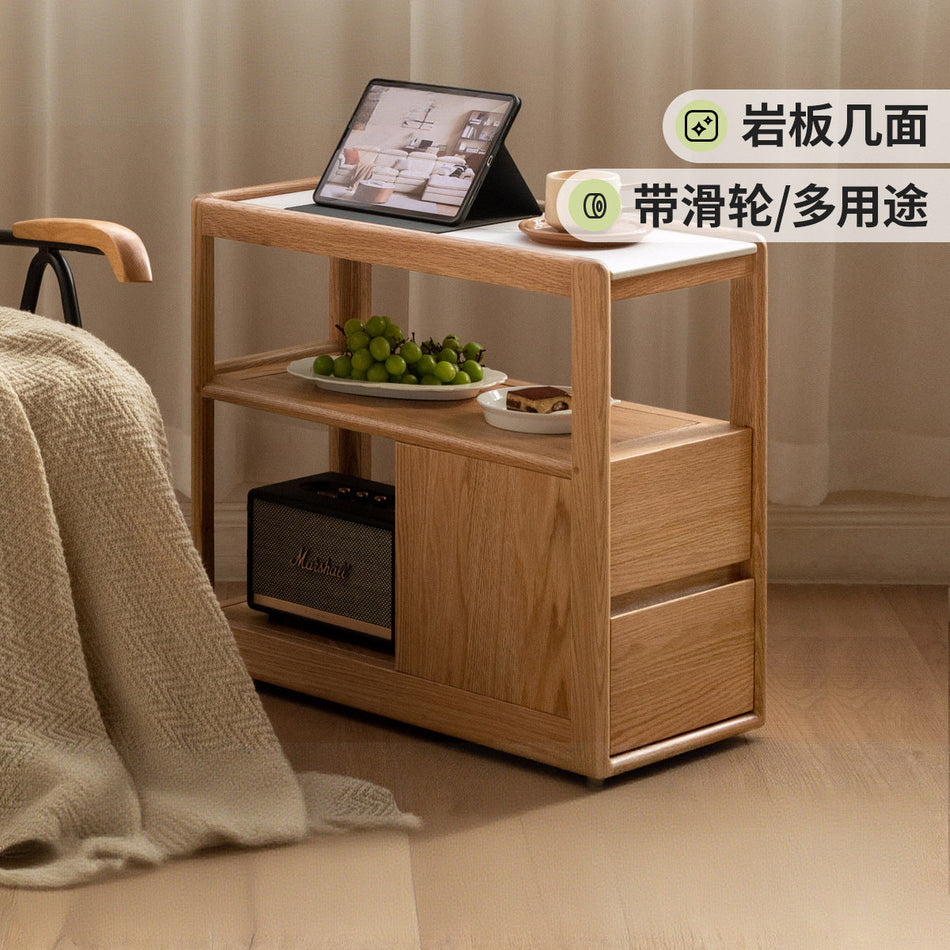 Solid Wood Movable Slate Coffee Table with — white