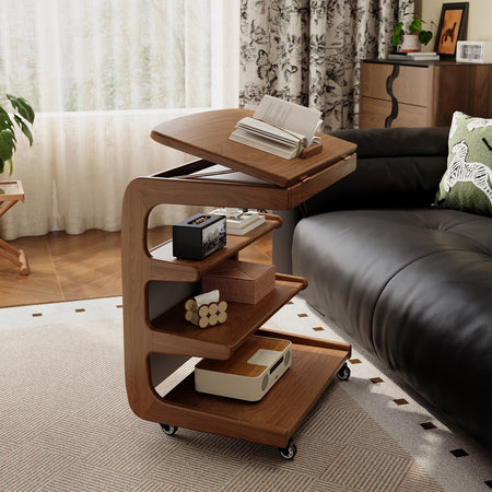 Movable Solid Wood Flip-Top Sofa Side Table — solid wood fabric bag style cherry wood color - 40