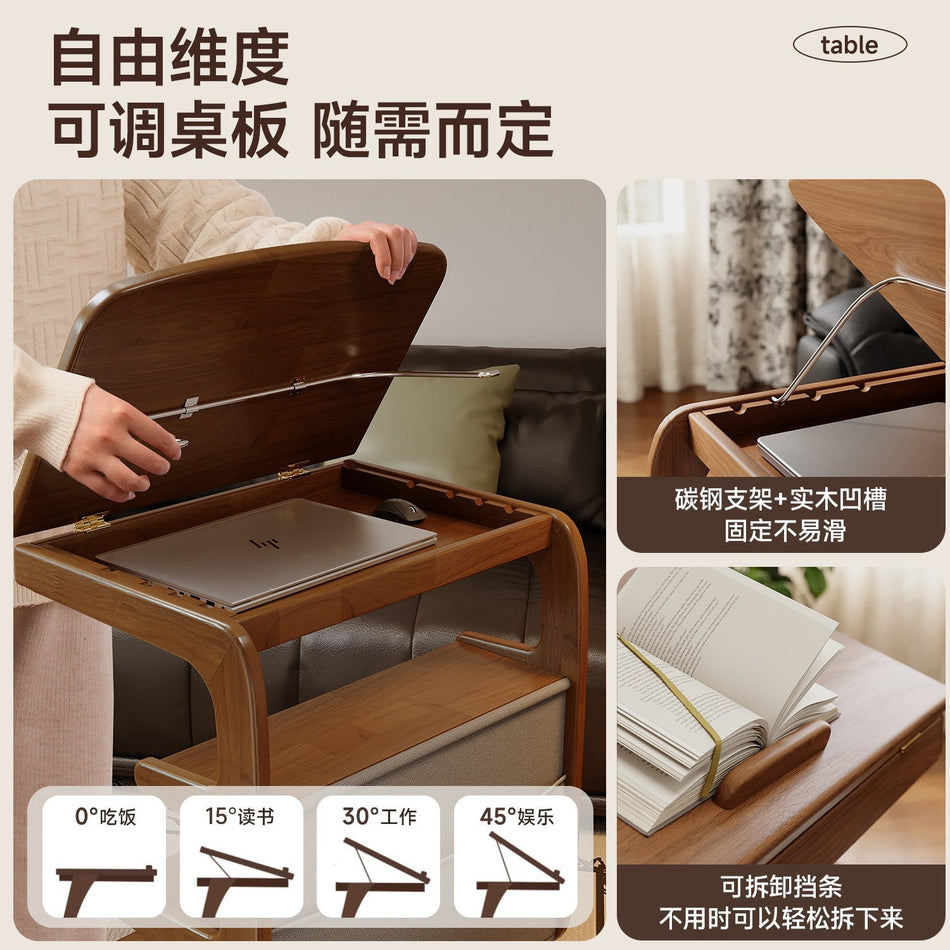 Movable Solid Wood Flip-Top Sofa Side Table