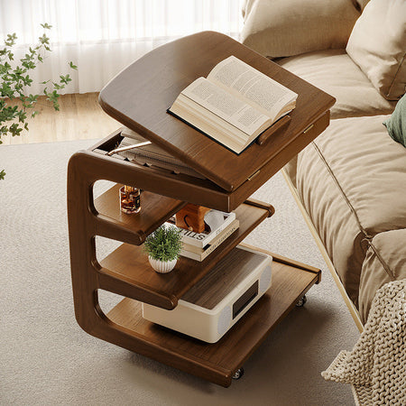 Solid Wood Movable Sofa Side Table with — walnut