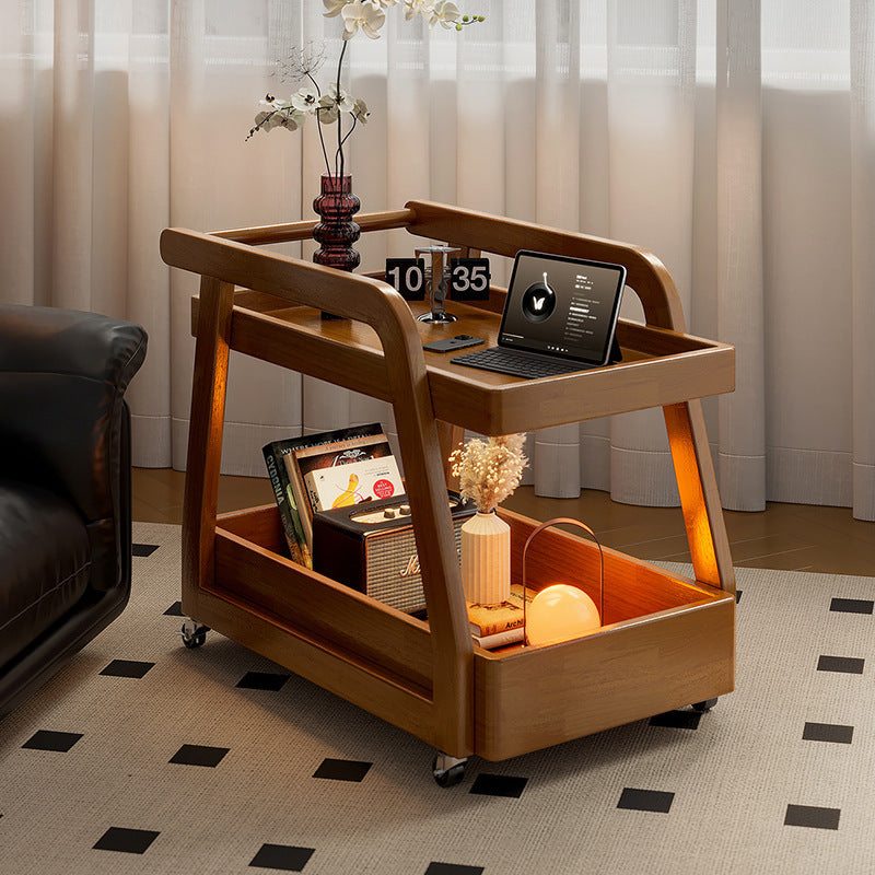 Solid Wood Movable Sofa Side Table with — walnut