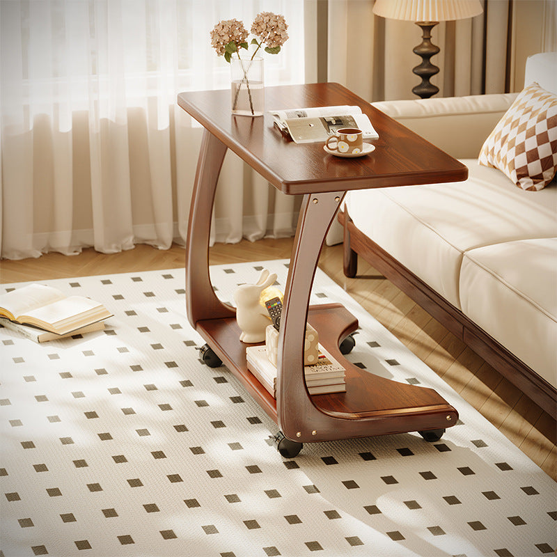 Solid Wood Movable Sofa Side Table with — walnut
