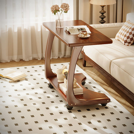 Solid Wood Movable Sofa Side Table with — walnut