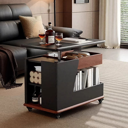 Solid Wood Mobile Liftable Trolley Coffee Table — rotating walnut