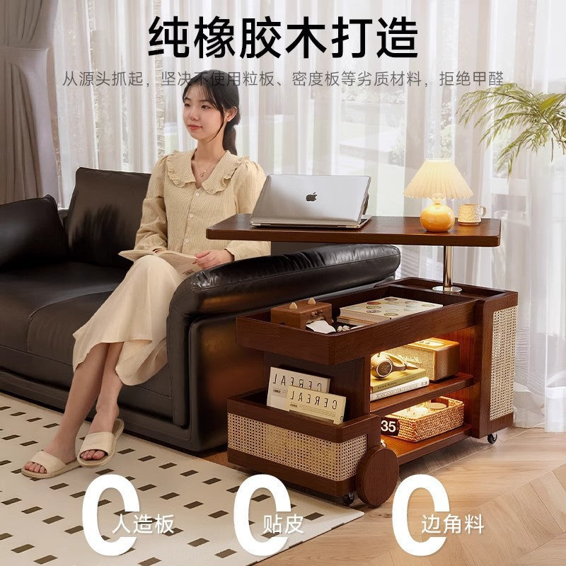 Solid Wood Mobile Liftable Trolley Coffee Table