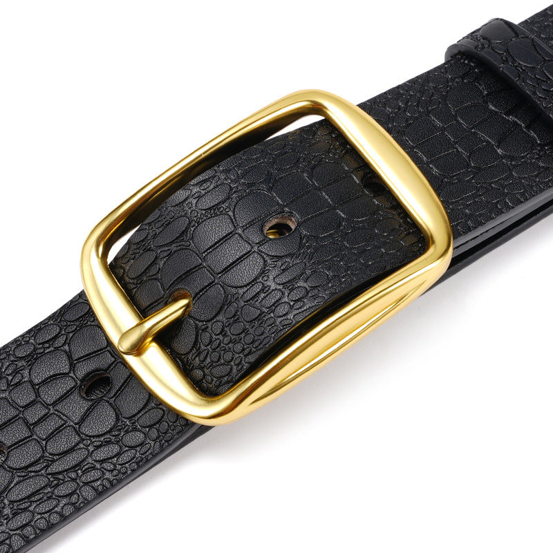 Men’s Crocodile Pattern Leather Pin Buckle Belt