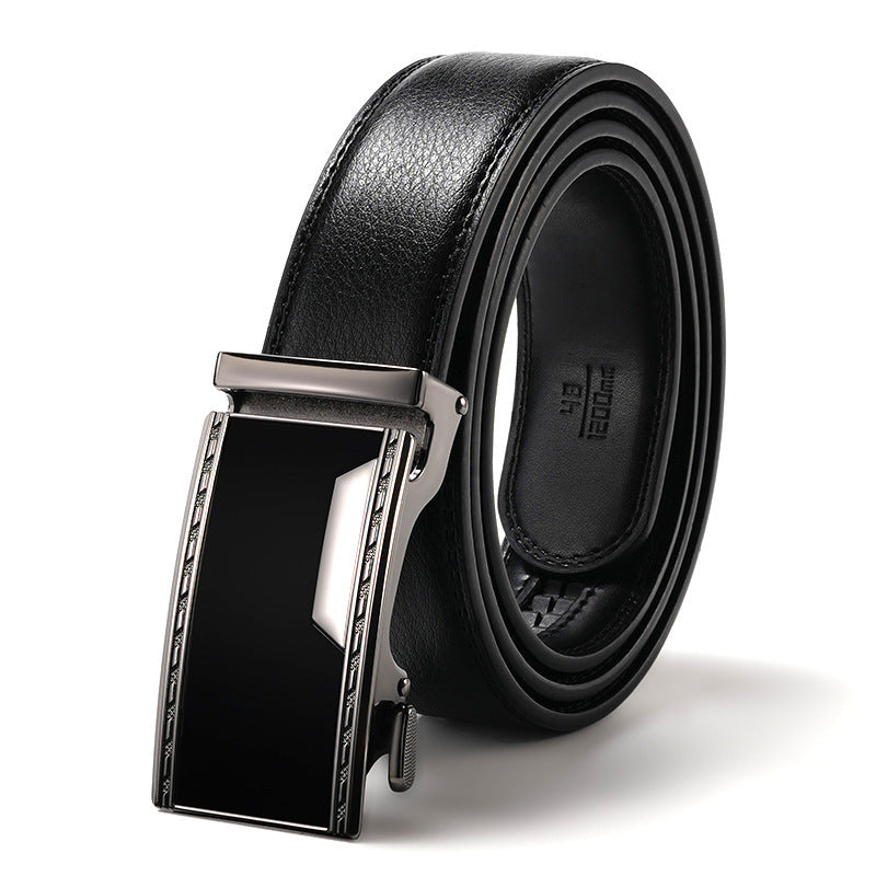 Men's belt with black gun buckle (genuine leather 1) - automatic buckle design for casual and formal wear